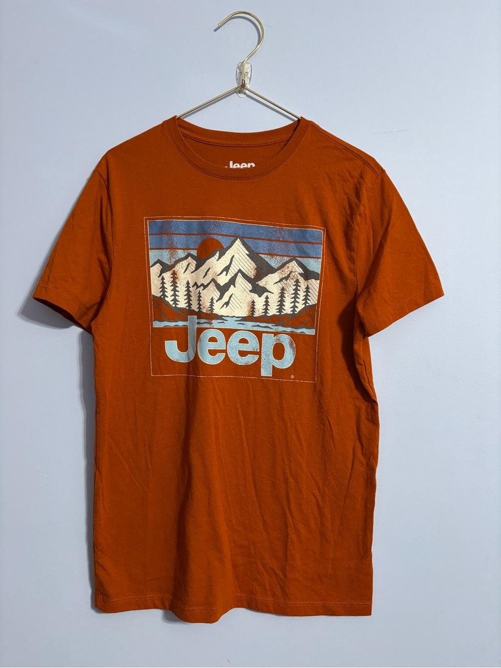 Jeep Orange Graphic Mountain Tee with Blue Accent